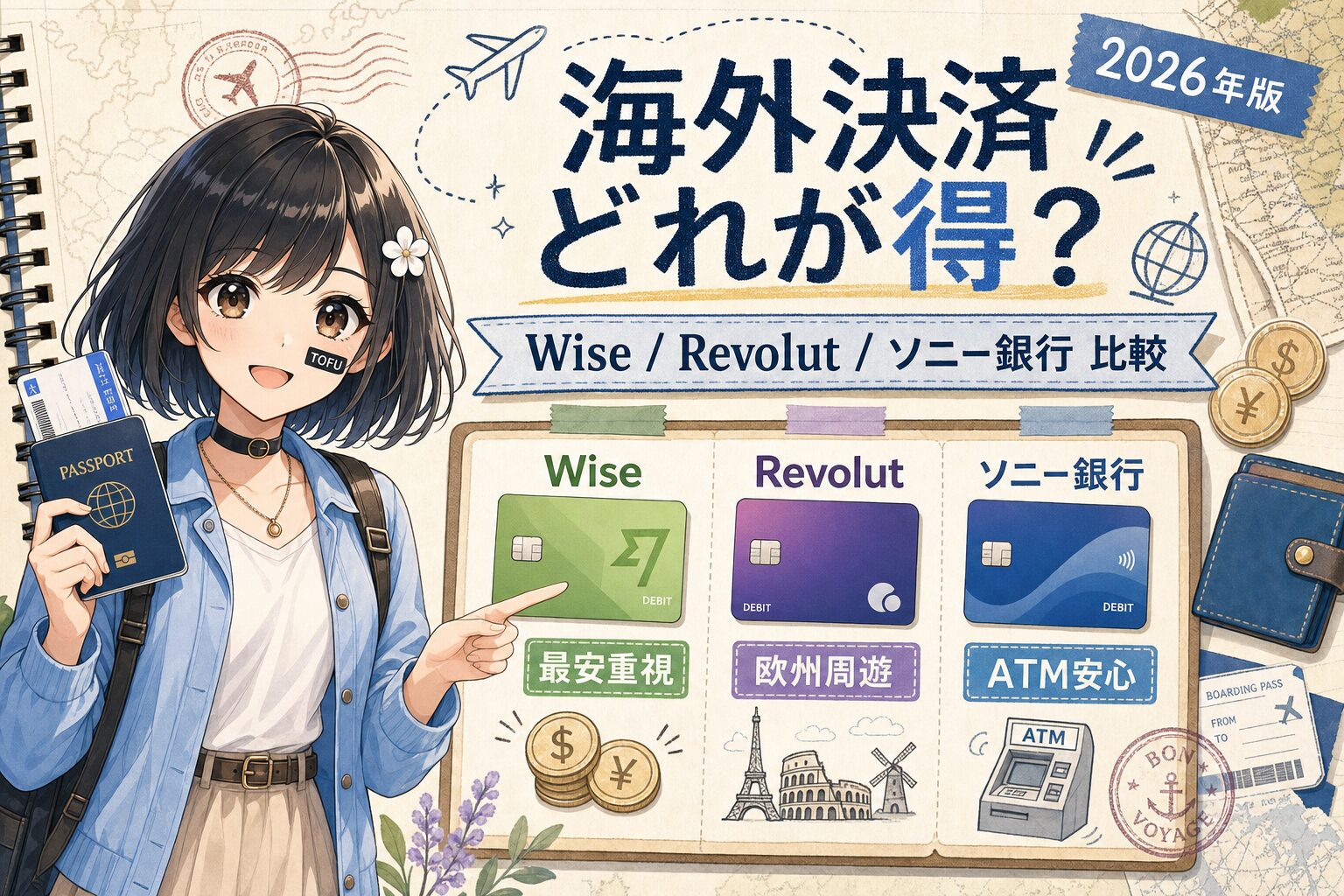Wise・Revolut・ソニー銀行の海外決済比較サムネイル