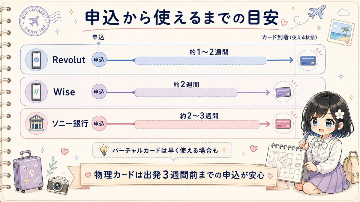 Revolut、Wise、ソニー銀行の申込からカード到着までの目安
