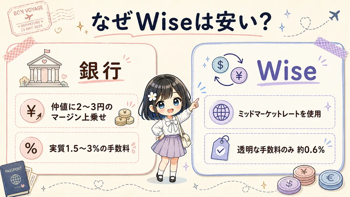 銀行とWiseの為替レートおよび手数料の仕組みの違い