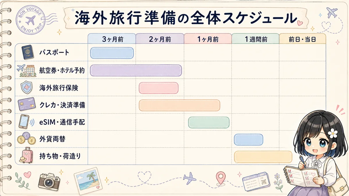 海外旅行の3ヶ月前から前日・当日までの準備スケジュール