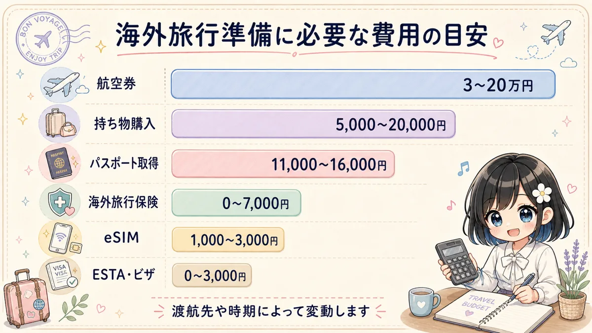 航空券やパスポートなど海外旅行準備に必要な費用の目安