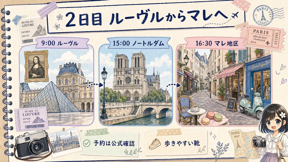 ルーヴル美術館からノートルダム大聖堂とマレ地区へ回る2日目ルート