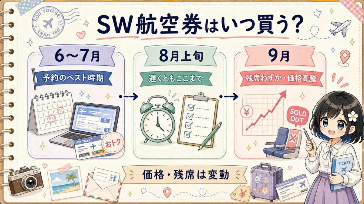 シルバーウィーク航空券を予約するおすすめ時期のタイムライン図
