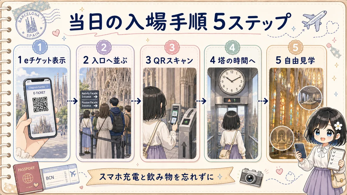 サグラダファミリア当日のeチケット表示から自由見学までの入場手順5ステップ