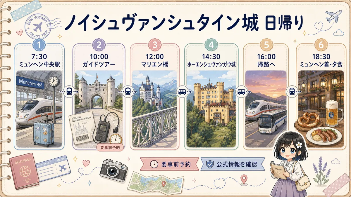 ノイシュヴァンシュタイン城日帰り観光の朝から夜までのタイムライン