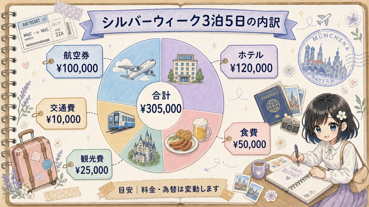 シルバーウィークのミュンヘン3泊5日費用305000円の内訳ドーナツグラフ