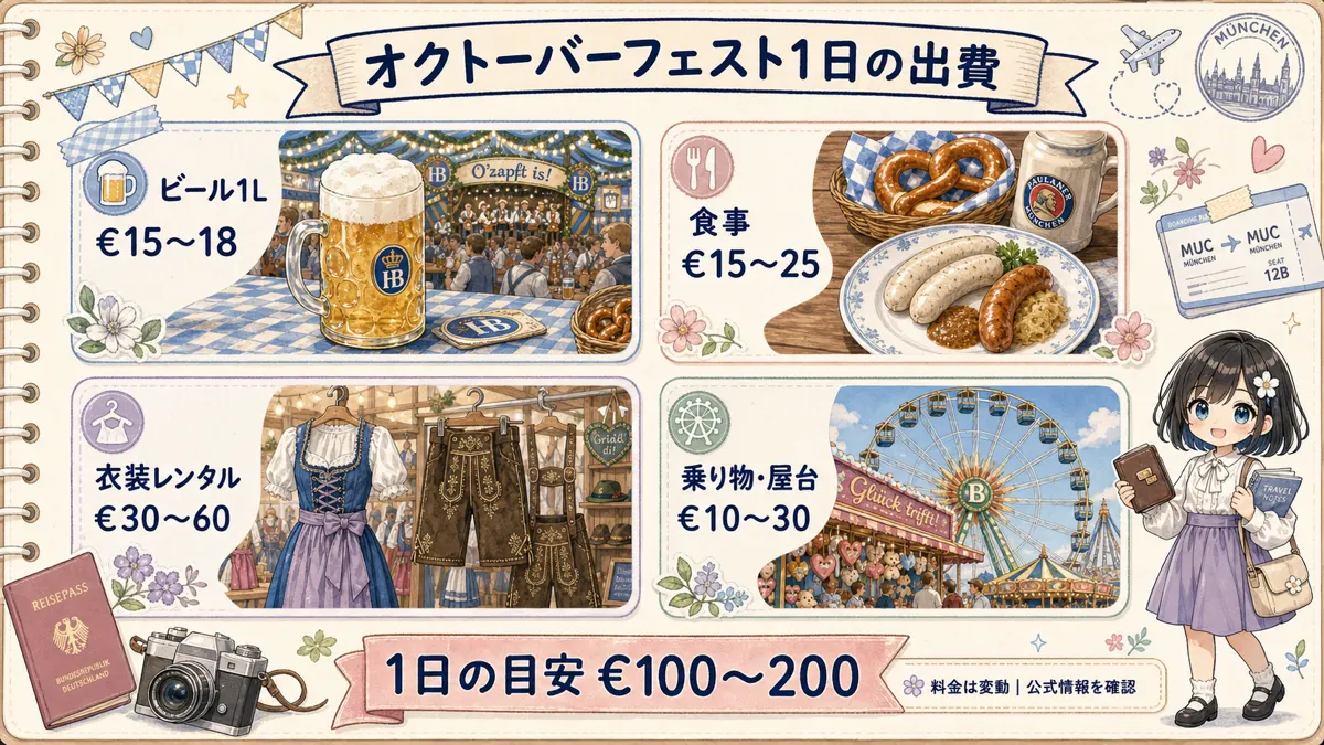 オクトーバーフェスト1日のビール・食事・衣装レンタル・乗り物屋台の出費目安