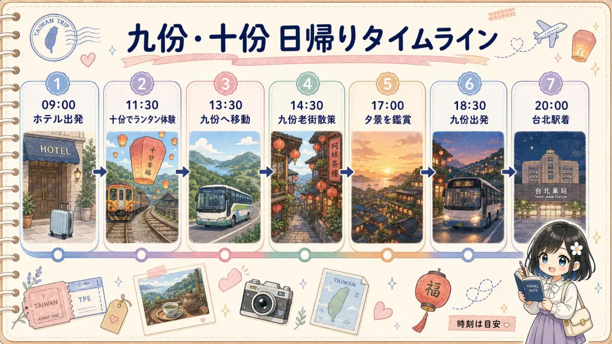 九份と十份を日帰りで回る2日目のタイムライン図