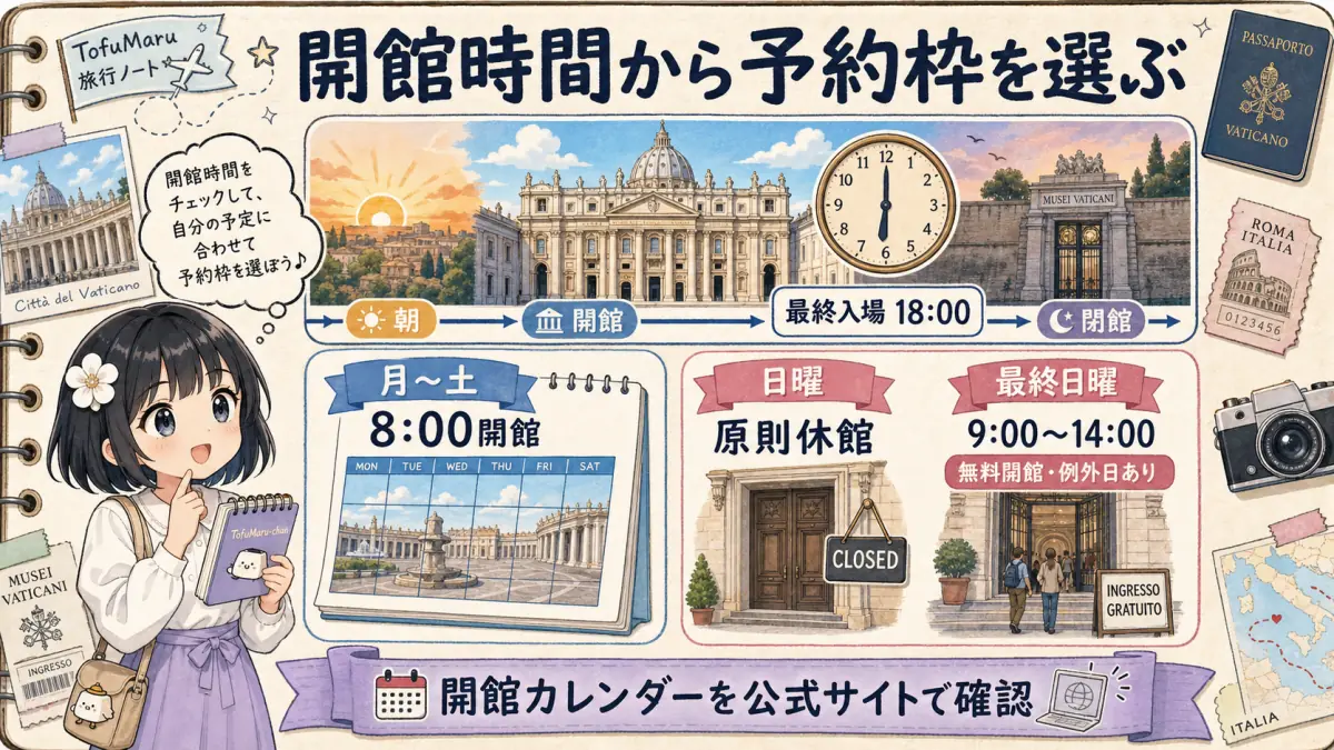 バチカン美術館の開館時間と予約枠を選ぶ際の確認事項