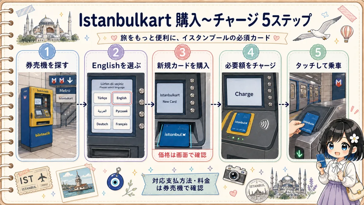Istanbulkartを券売機で購入してチャージする5ステップ