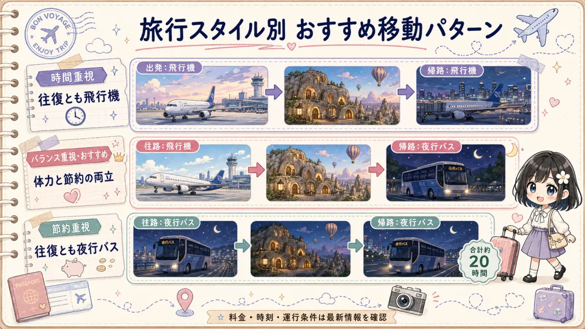 時間・バランス・節約重視別のカッパドキア移動パターン