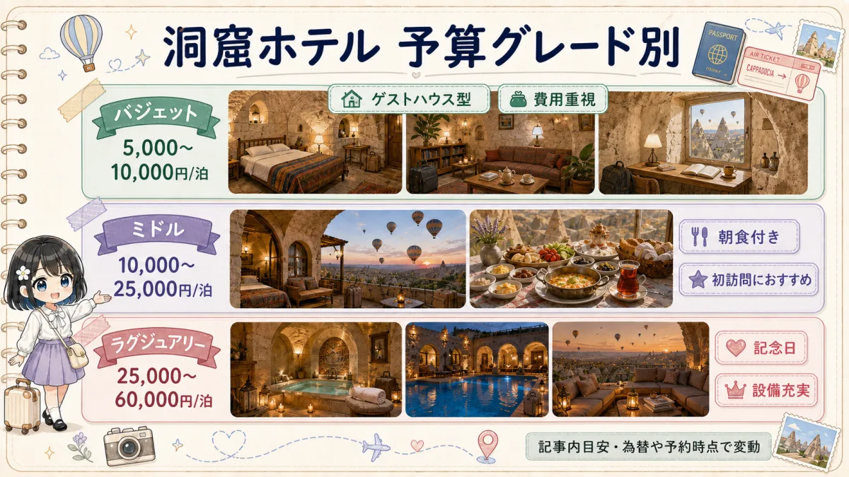 カッパドキア洞窟ホテルの予算グレード別特徴と料金目安