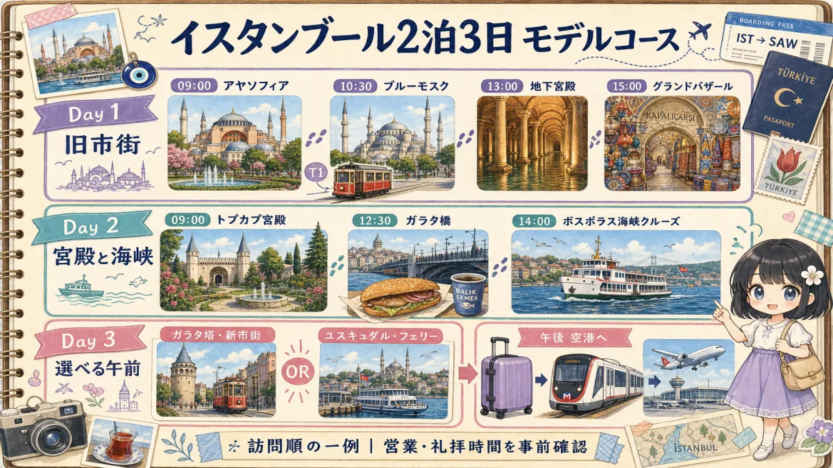 イスタンブール2泊3日の観光モデルコースと訪問順
