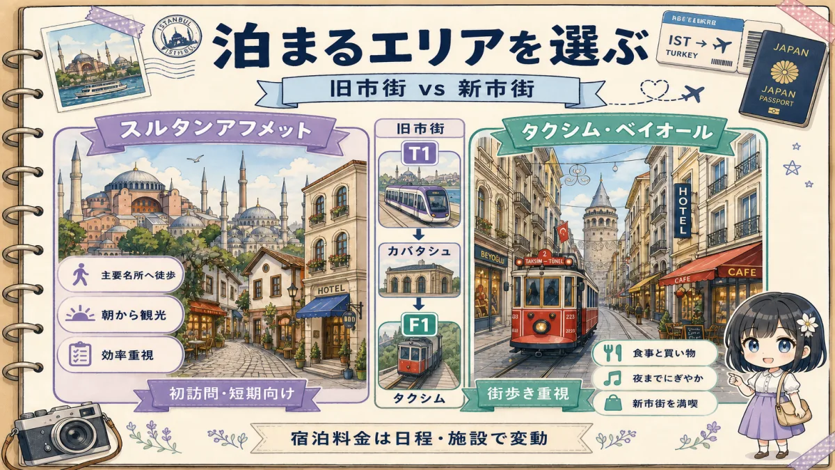 スルタンアフメット旧市街とタクシム・ベイオール新市街の宿泊エリア比較