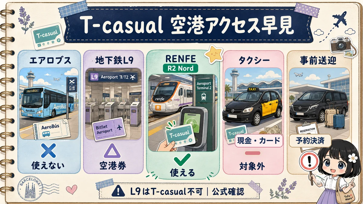T-casualが使える空港アクセス手段を比較した早見表