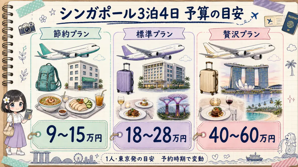 シンガポール3泊4日の節約・標準・贅沢プラン別予算目安