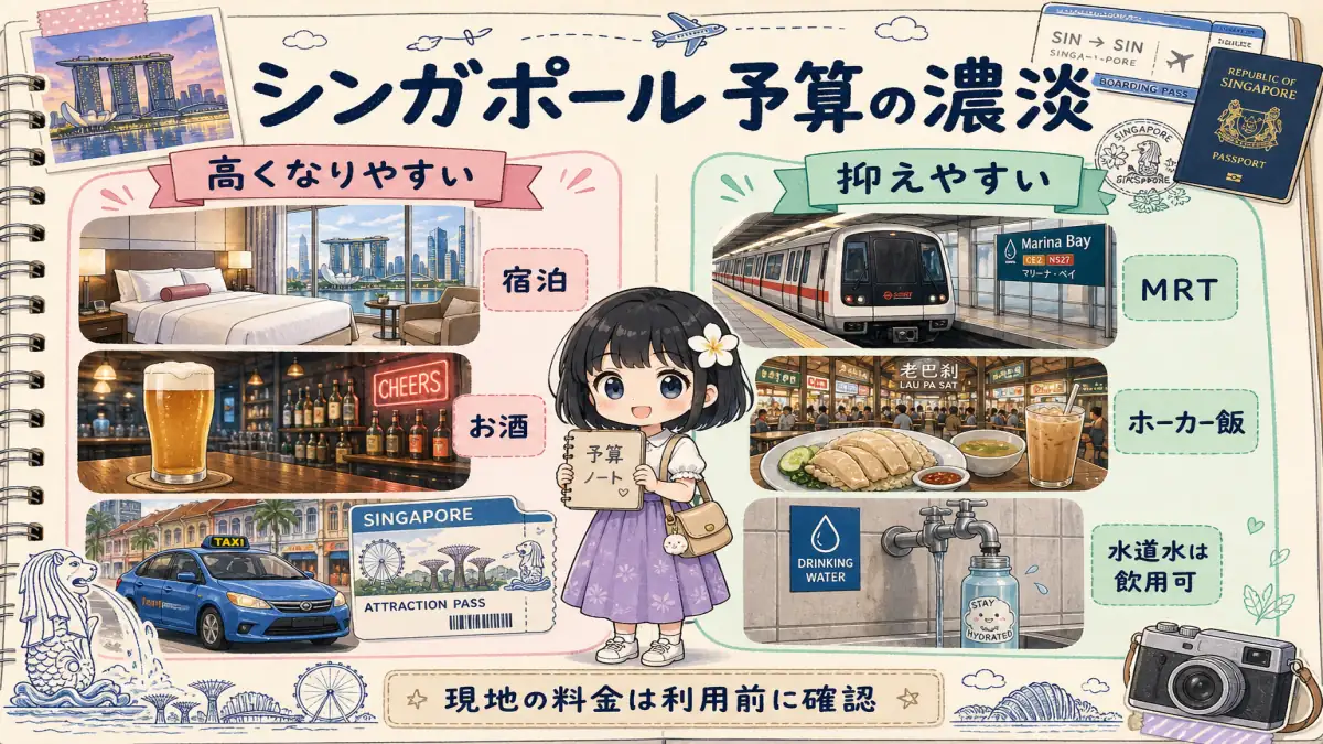 シンガポールで高くなりやすい宿泊・お酒と抑えやすいMRT・ホーカー飯の比較