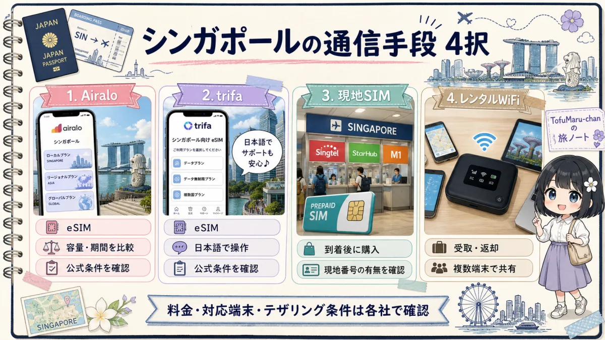 Airalo、trifa、現地SIM、レンタルWiFiの4つの通信手段比較