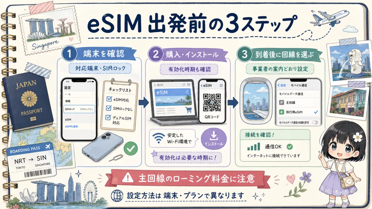旅行用eSIMを出発前に確認・購入・設定する3ステップ