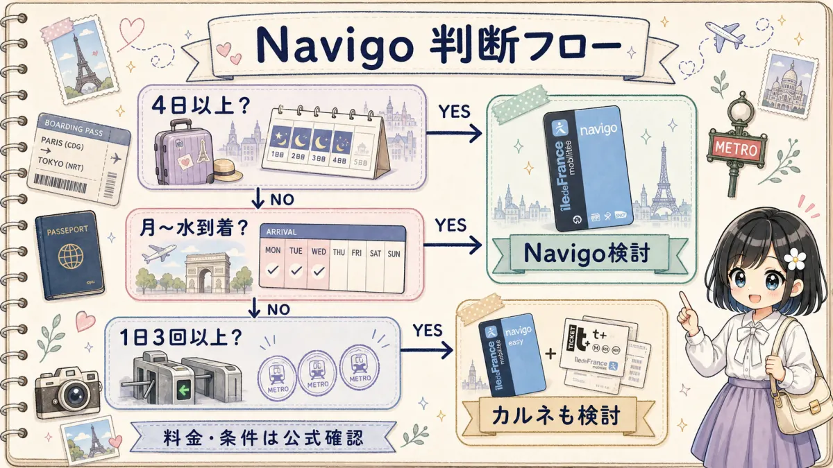 パリNavigo週間パスを買うべきか判断するフローチャート