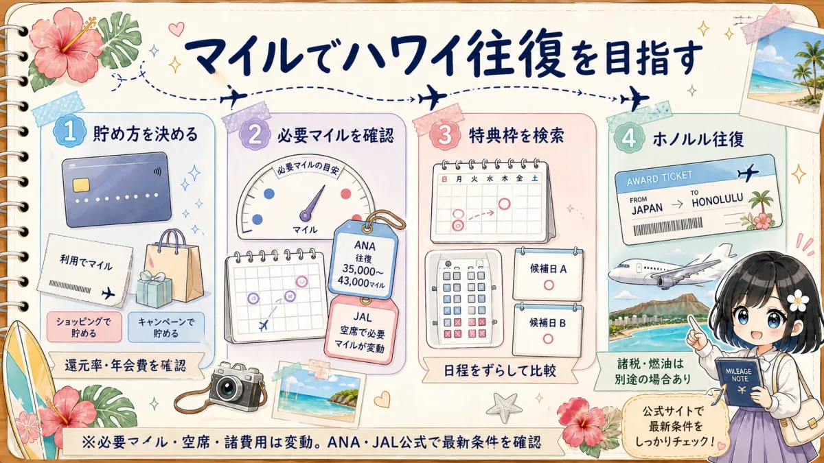 マイルを使ってハワイ往復を目指す4ステップ