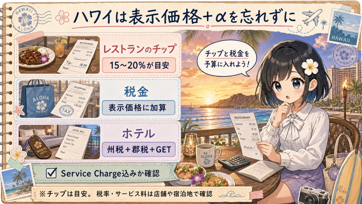 ハワイ旅行で表示価格に加わるチップ・税・サービス料の注意点
