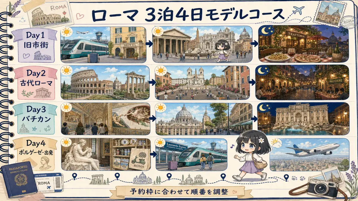 旧市街・古代ローマ・バチカン・ボルゲーゼを巡るローマ3泊4日モデルコース